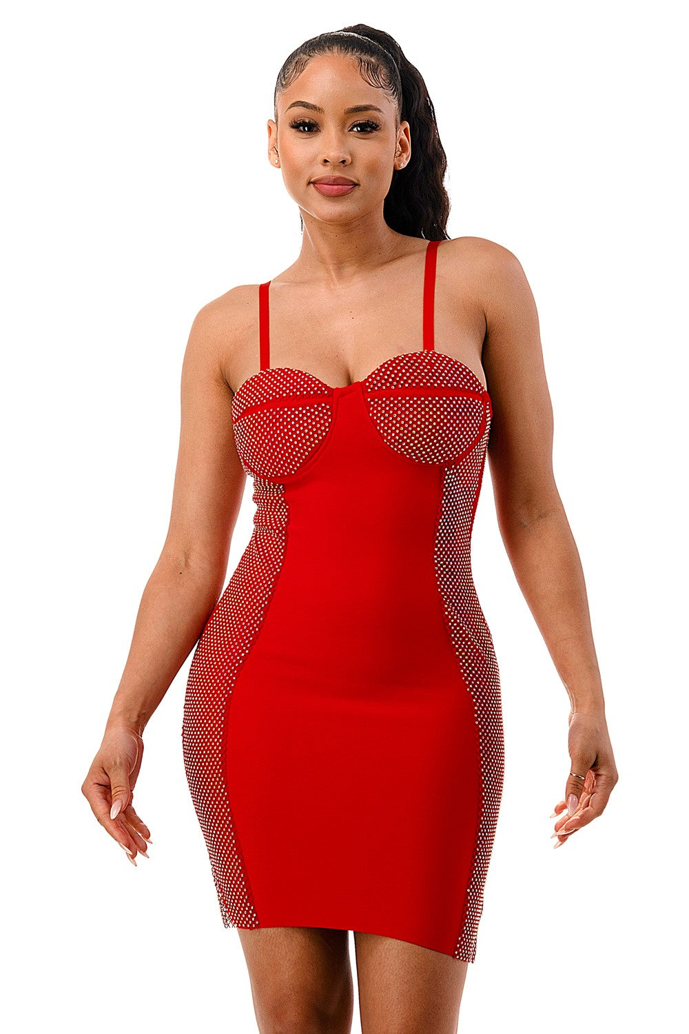 Net Design Bandage Dress - Red