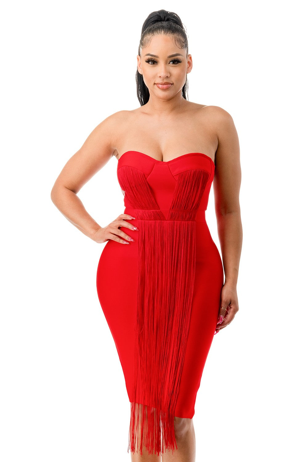 Bandage Fringe Dress - Red