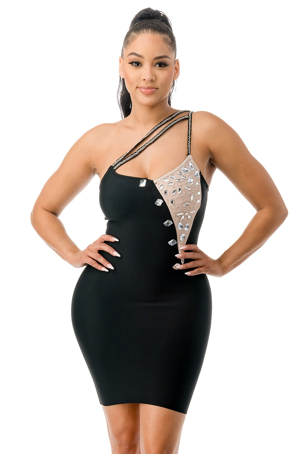 Stone Bandage Dress - Black