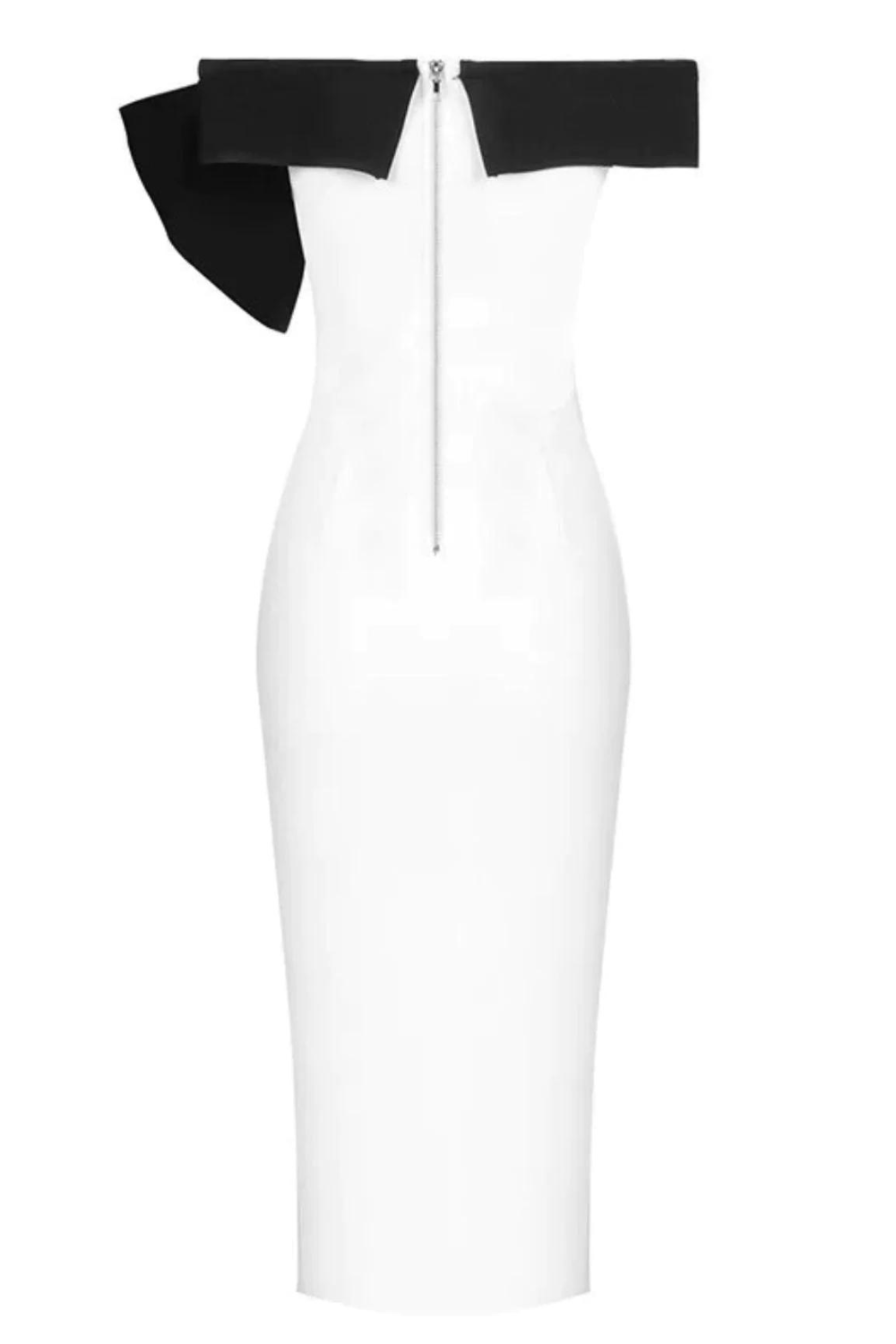 OFF Shoulder Bandage Midi Dress - White