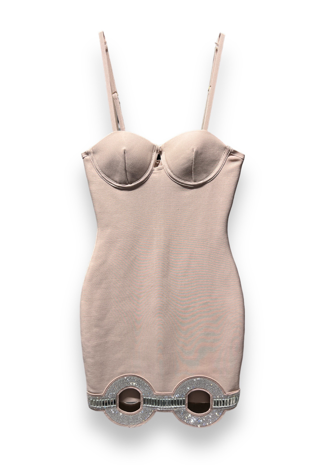 Crystal Cutout Bustier Mini Bandage Dress - Beige