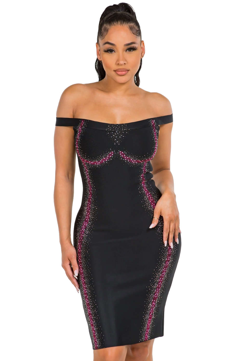 Studs Detailed Mini Bandage Dress