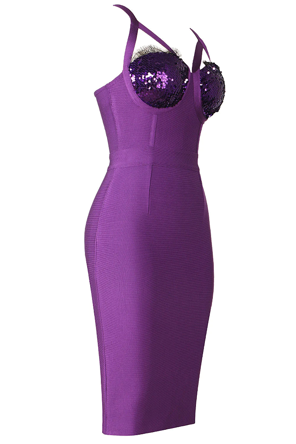 V-neck Strap Sequin Dress - Purple