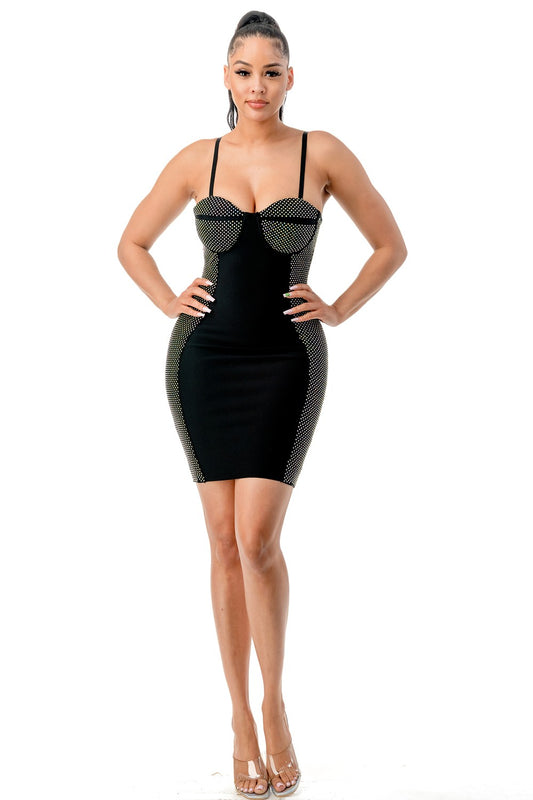 Net Design Bandage Dress - Black