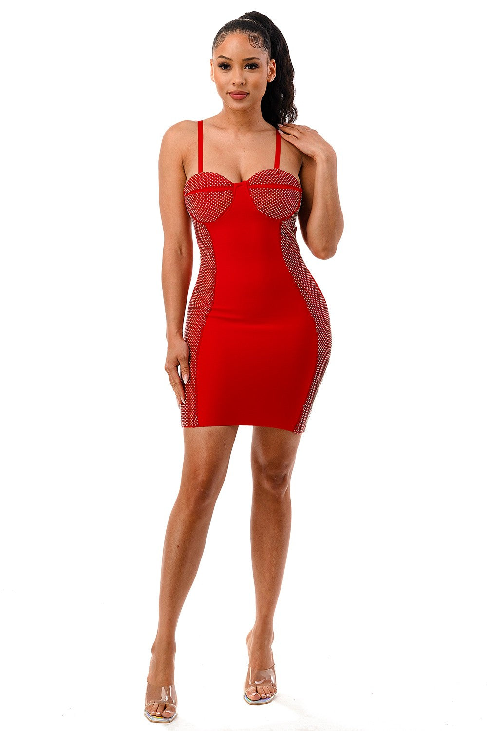 Net Design Bandage Dress - Red