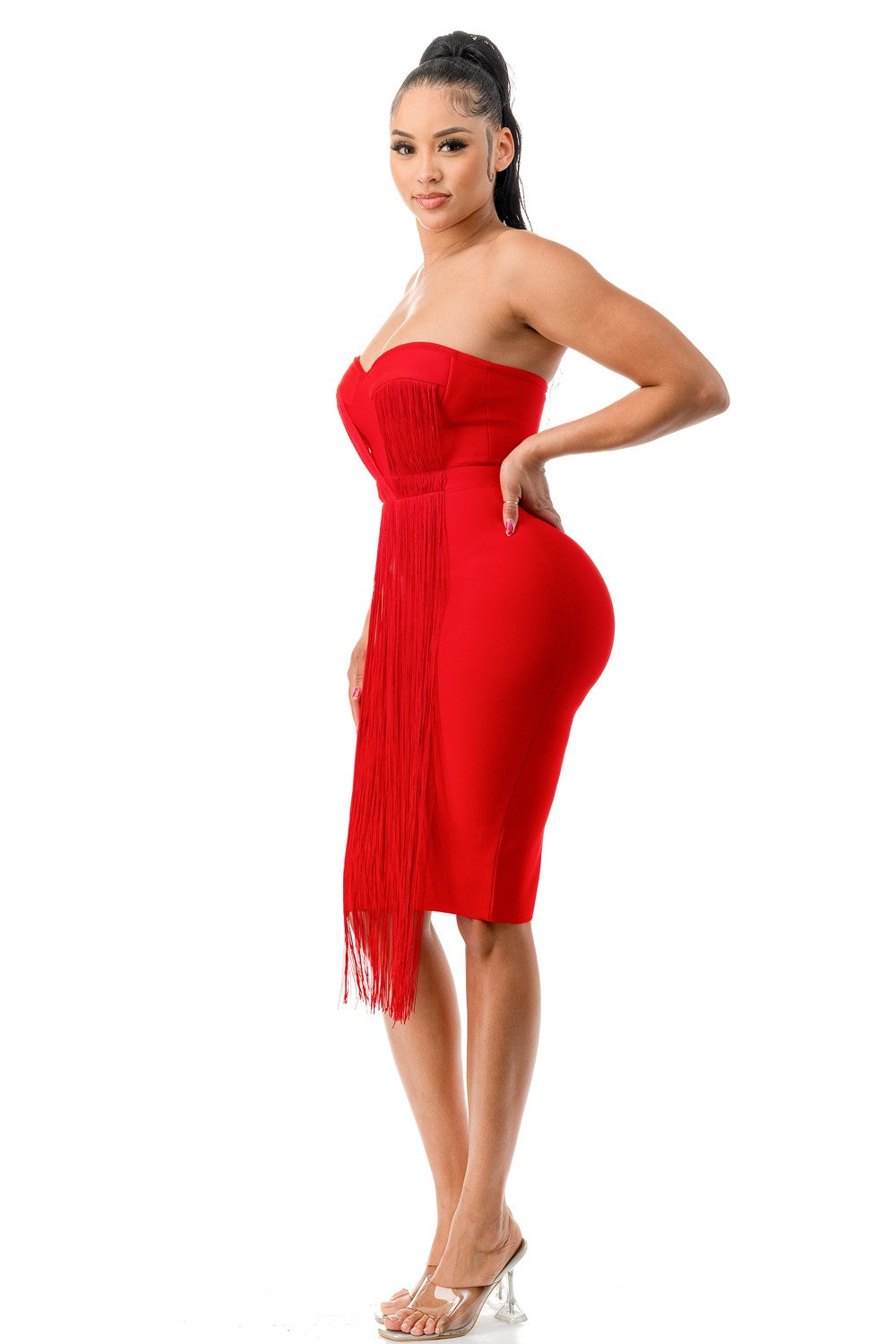 Bandage Fringe Dress - Red