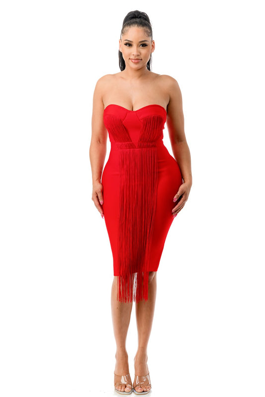 Bandage Fringe Dress - Red