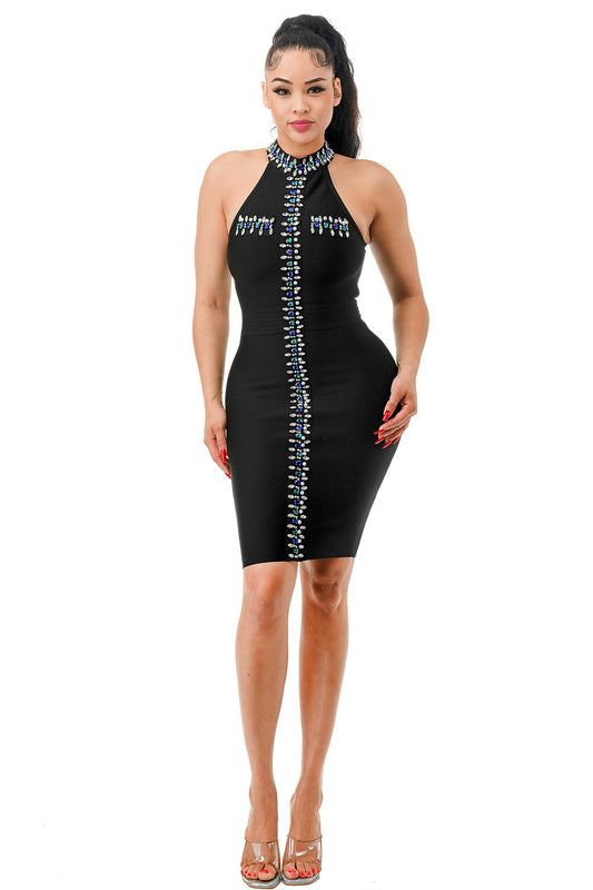 Bandage Dress Bling Detail - Black