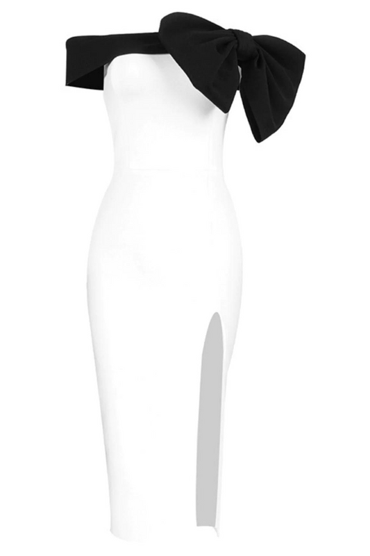 OFF Shoulder Bandage Midi Dress - White