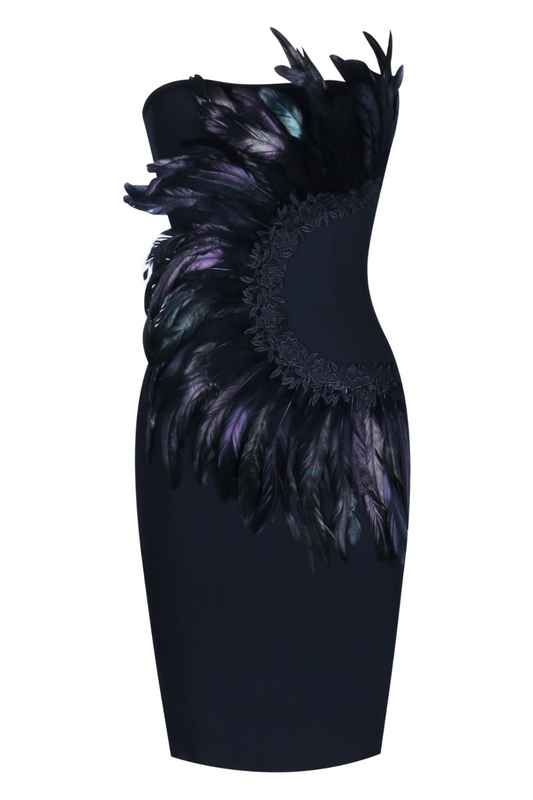 Elegant Feathers Strapless Bandage - Black