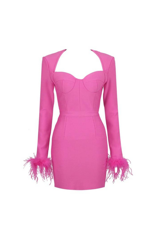 Feather Mini Bandage Dress - Pink