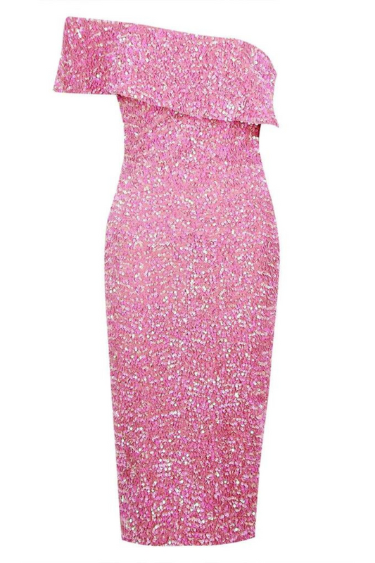 Sequin Strapless Midi Dress - Pink