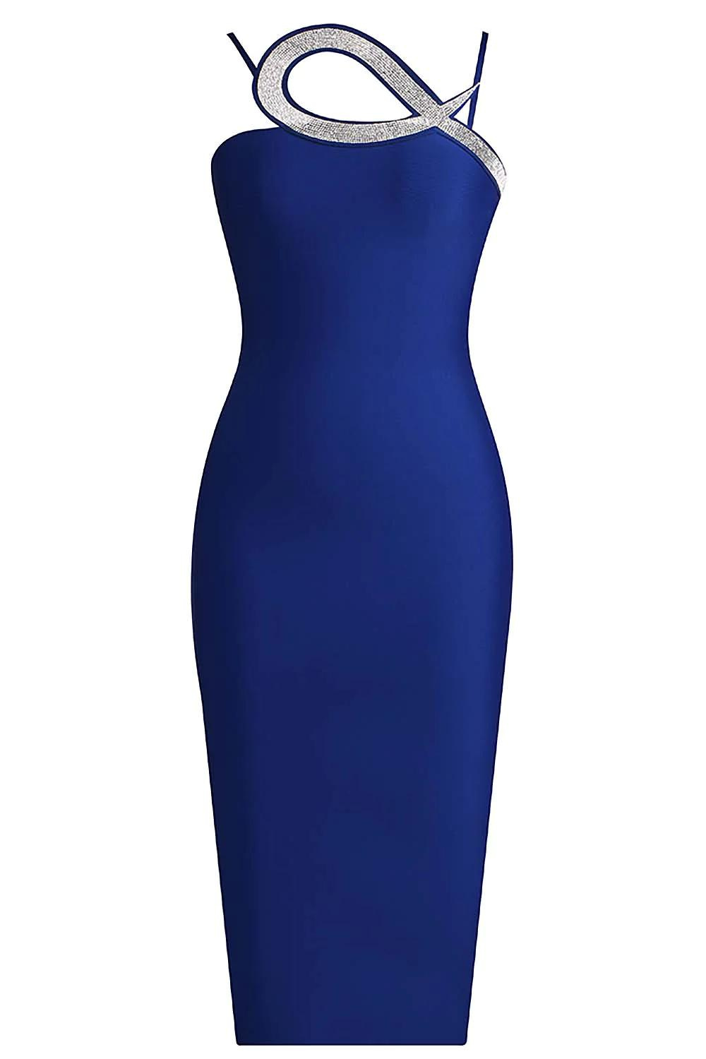 3D Crystal Detail Midi Bandage Dress
