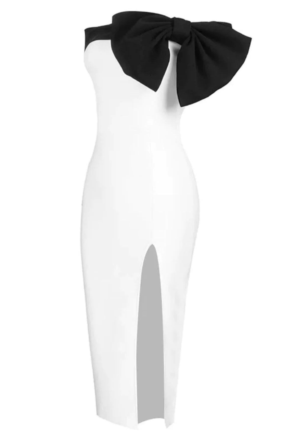 OFF Shoulder Bandage Midi Dress - White