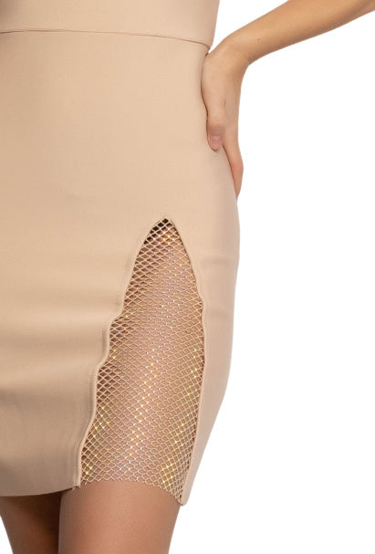 Bandage dress with strass fishnet