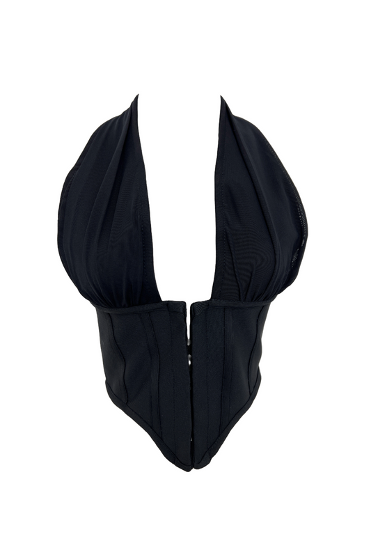 Bandage Hook and Eye Corset Top - Black
