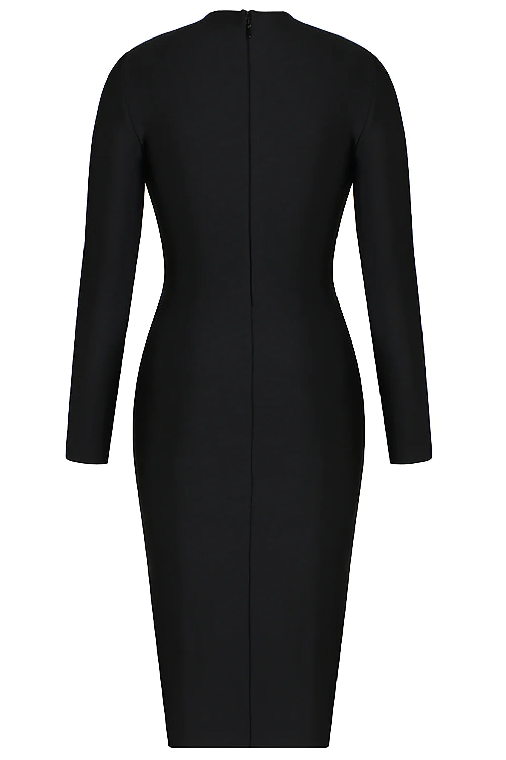 Black Long Sleeve Metal Button Bandage Dress - Black