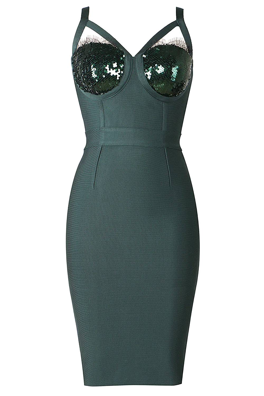 V-neck Strap Sequin Dress - Green
