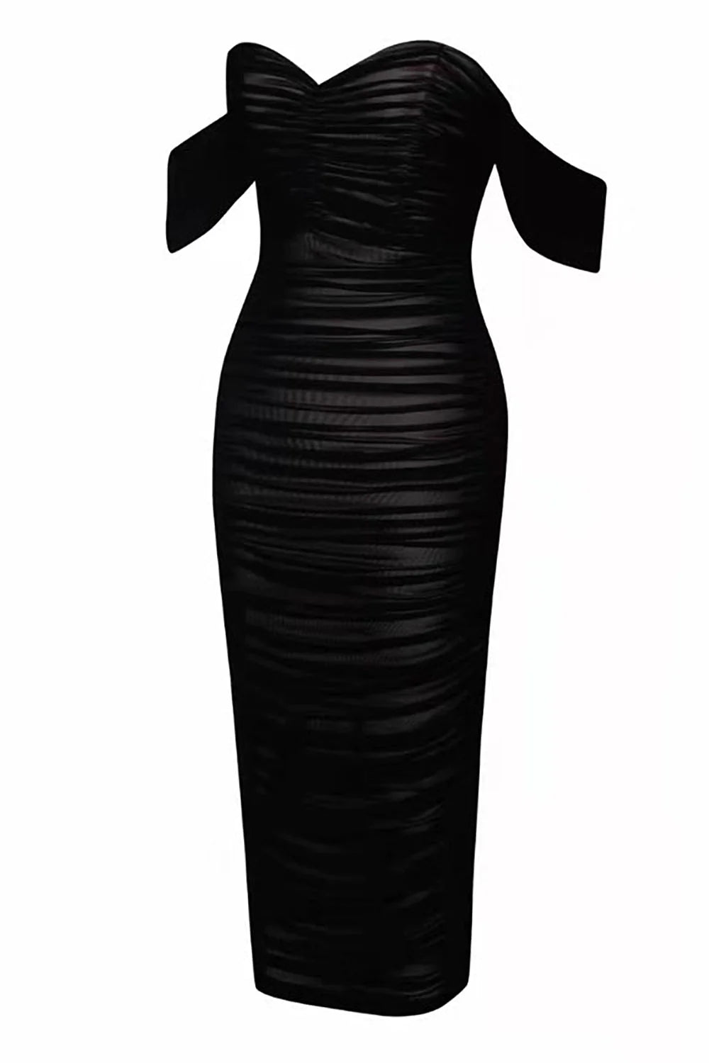Off-Shoulder Back Draped Ruffled Mesh Bandage Dress
