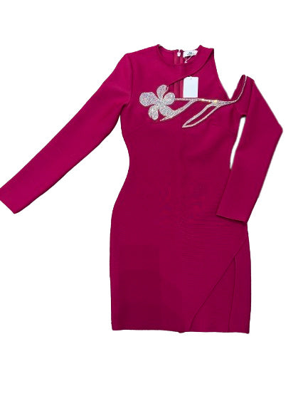 Flower One shoulder Diamonate Mini Bandage Dress